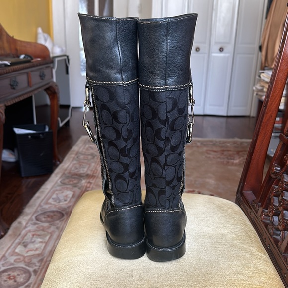 Coach ROCHELLE Pull on Signature Canvas Leather Black Riding Boots - Picture 9 of 16